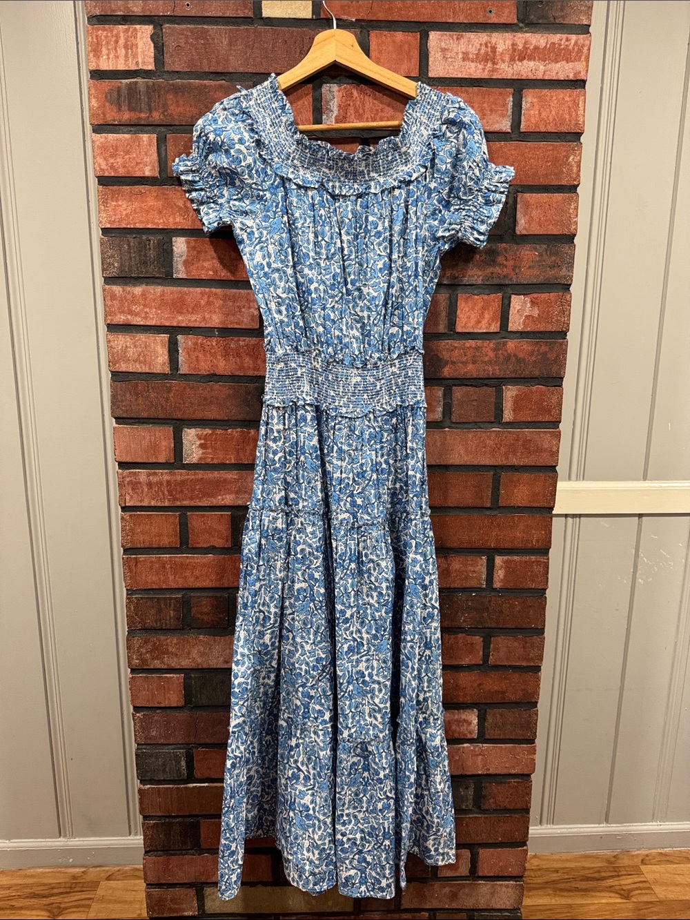 Pomegranate Blue Floral Smocked Waist Maxi Dress